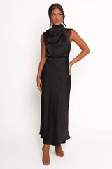 Anabelle Halter Neck Lace Maxi Dress Black