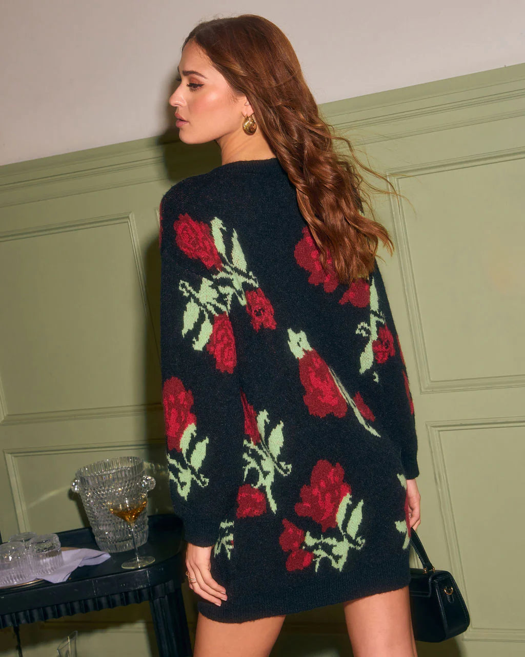 Chai Bloom Abstract Print Mini Sweater Dress