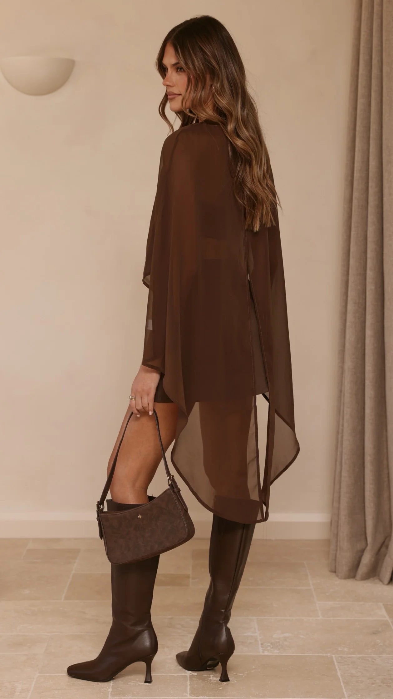 Carey Sheer Cape Poncho Brown