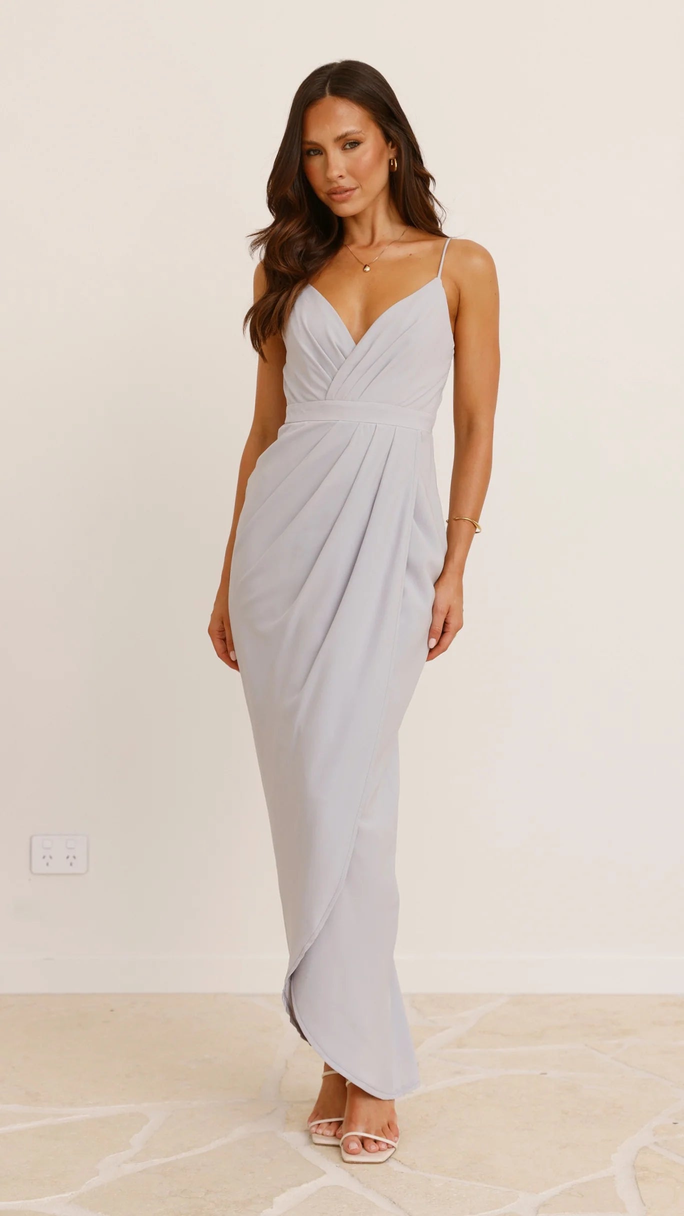 Charlotte Draped Maxi Dress Silver