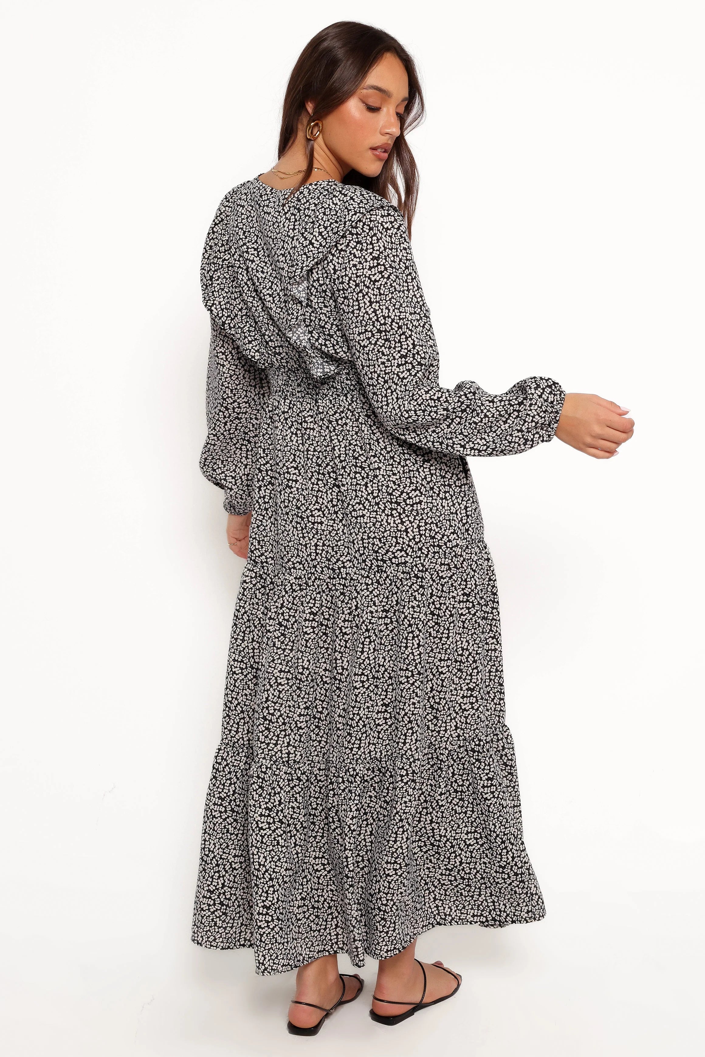 Sophie Long Sleeve Maxi Dress Black Ivory