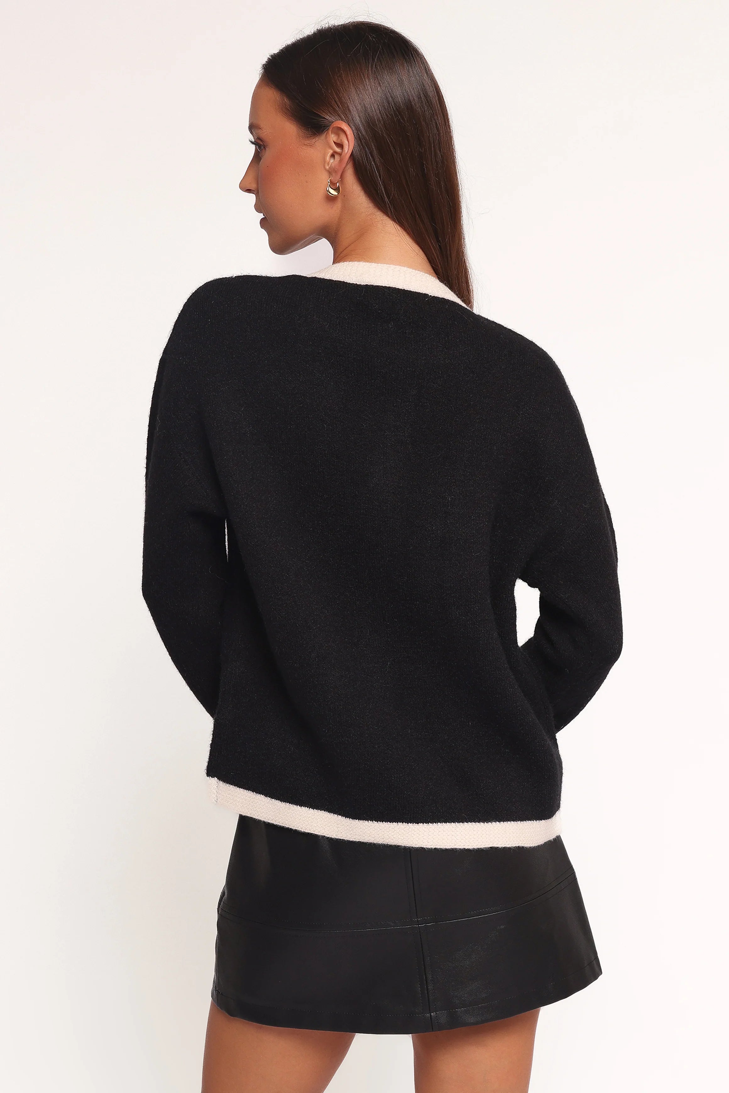 Orabelle Contrast Hem Cardigan Black
