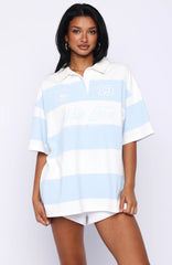 Catch A Wink Oversized Short Sleeve Rugby Shirt Blue White Stripe