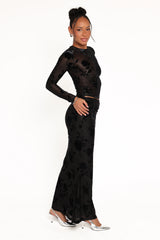 Emily Burnout Velvet Skirt Black