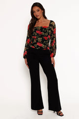 Maia Long Sleeve Top Black Floral