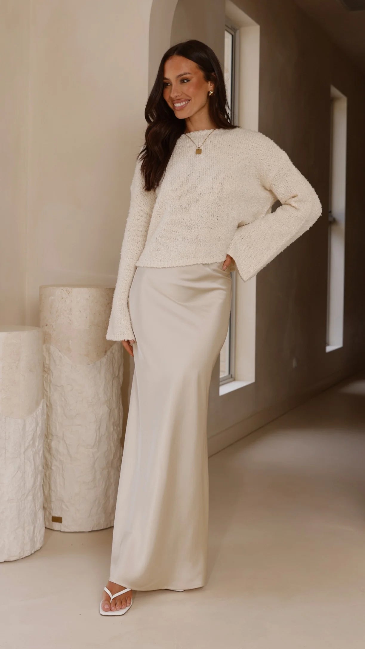 Zala Cropped Knit Sweater Cream