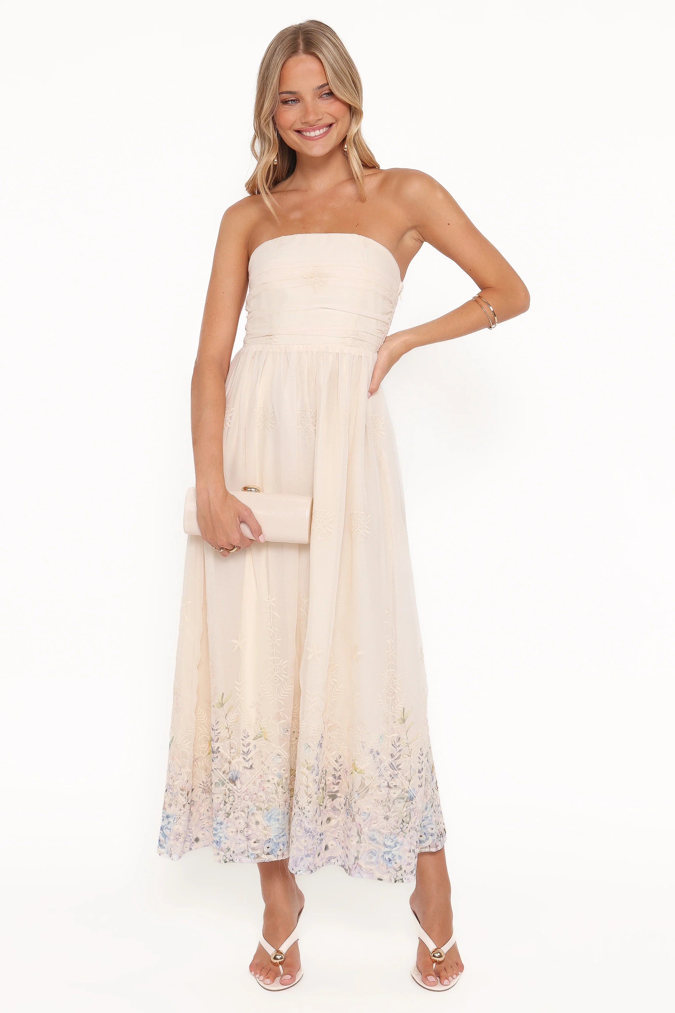 Kayt Strapless Dress Embroidered Floral