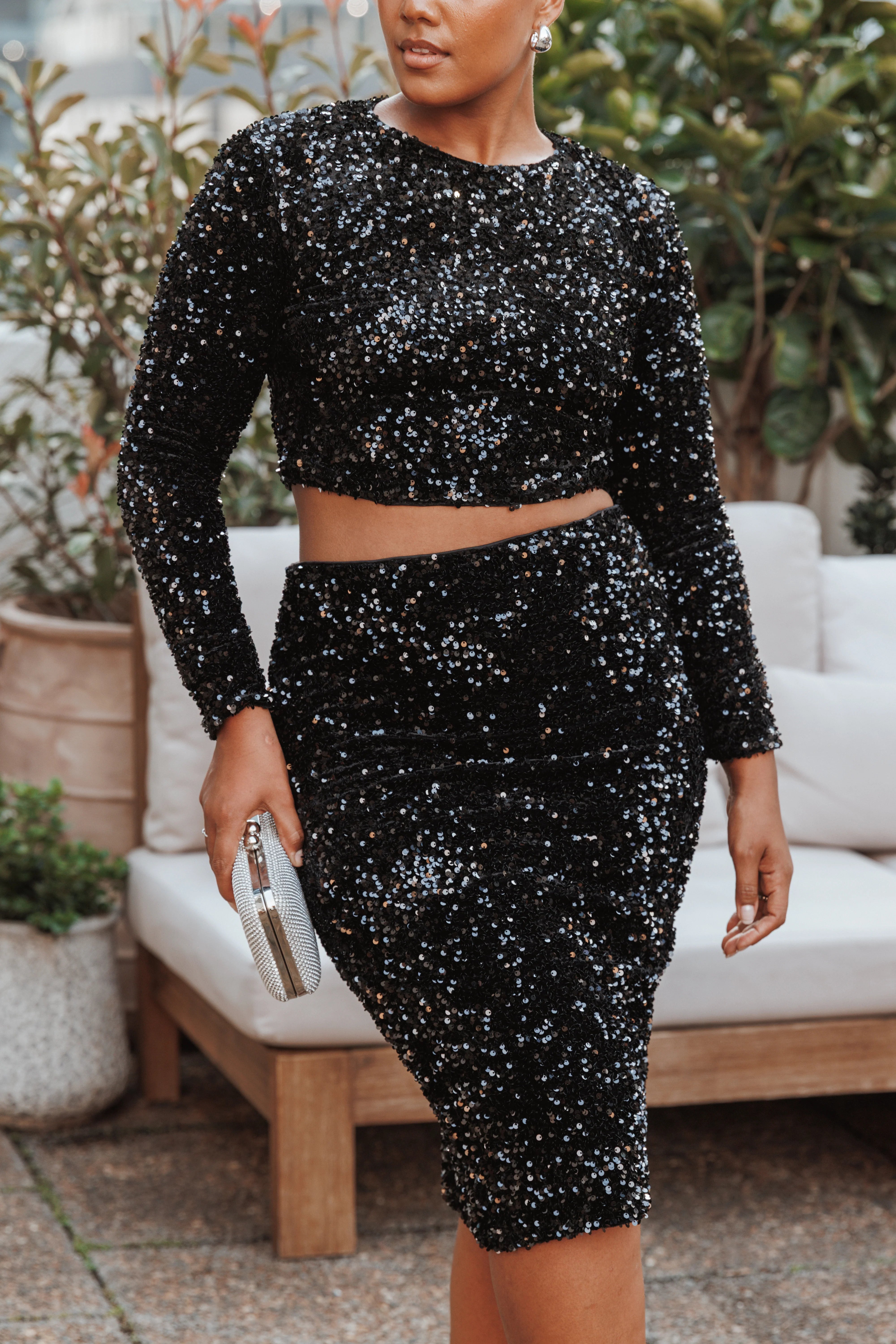 Quinne Cropped Sequin Top Black