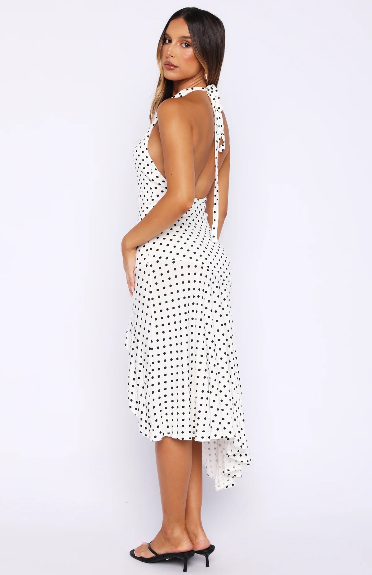 Blushing Nights Midi Dress Cream Black Polka Dot