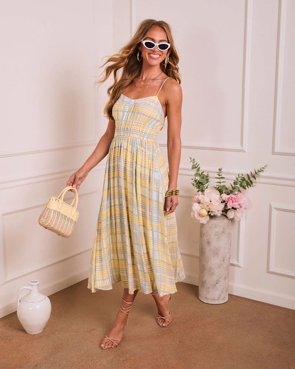 Misty Aura Plaid Midi Dress