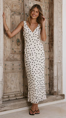 Cassara Maxi Dress White Black Polka Dot