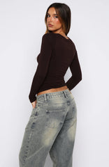 Only For Tonight Long Sleeve Top Dark Chocolate