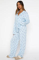 Pillow Talk Printed Long Sleeve Pyjama Set Sky Ribbons