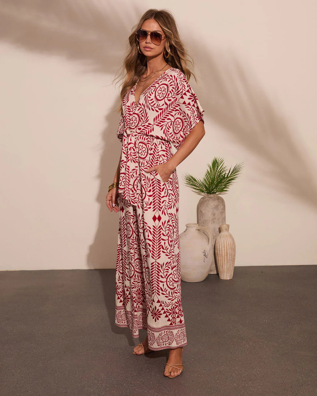Carlea Abstract Print Waist Tie Jumpsuit