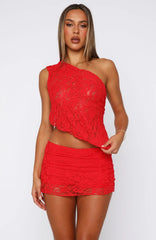 Its A Love Story Lace Mini Skort Red
