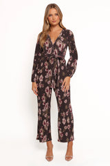 Solange Plisse Jumpsuit Steel Grey Floral