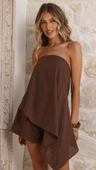 Chloey Strapless Top Shorts Set Chocolate