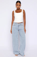 Just My Type Mid Rise Wide Leg Jeans Mid Blue