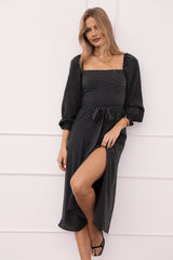 Ettie Long Sleeve Midi Dress Black Polka Dot