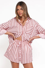 Ashlyn Short Set Pink And Burgundy Stripe