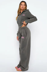 Down For Whatever Wide Leg Sweatpants Charcoal Wash