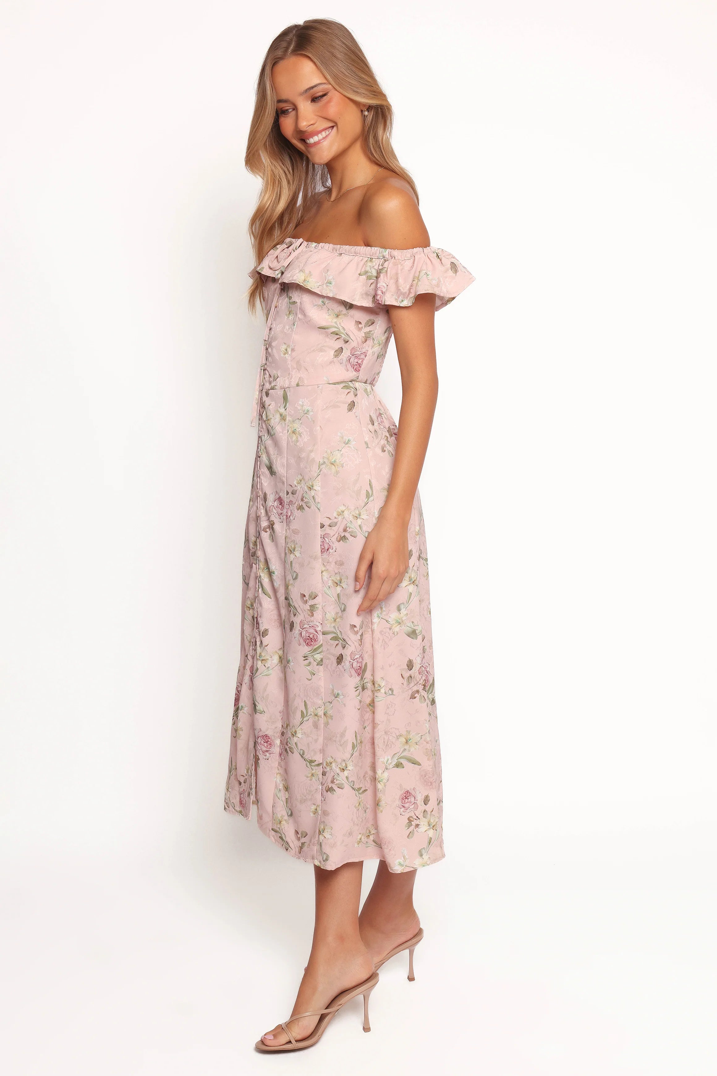 Lauryn Off The Shoulder Midi Dress Blush Rose