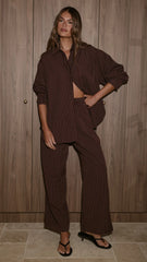 Zaila Long Sleeve Shirt Burgundy White Stripe