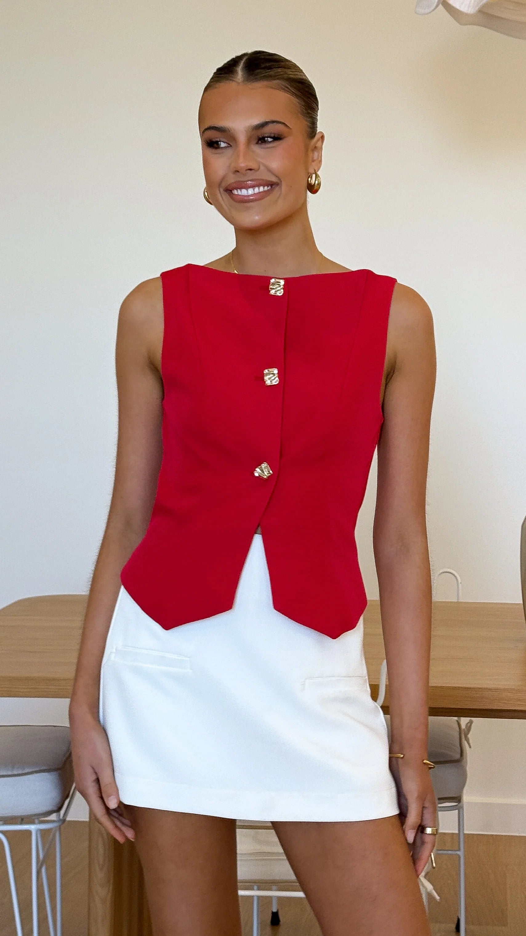 Alexis Button Up Vest Red