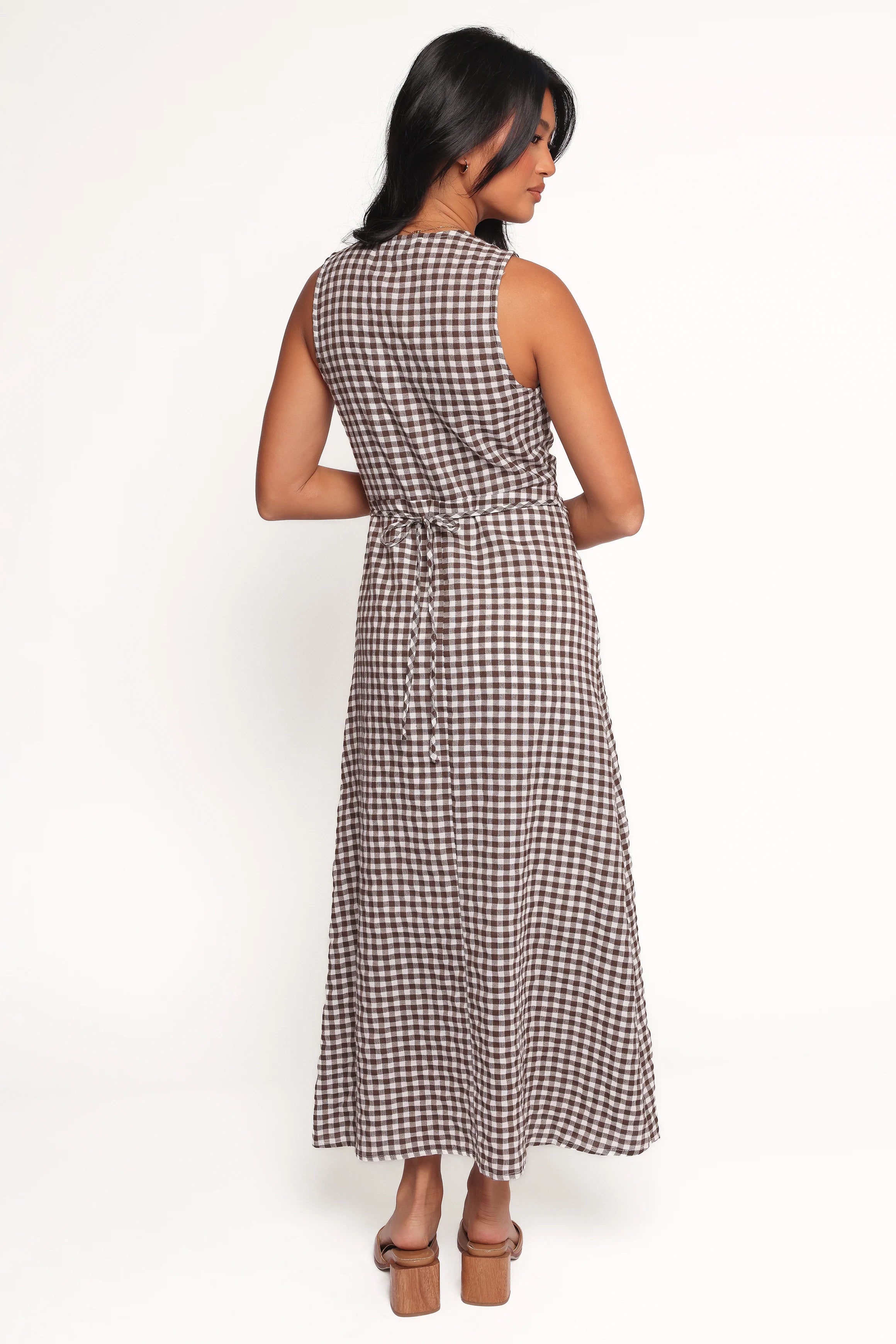 Queenie Midi Dress Brown Gingham