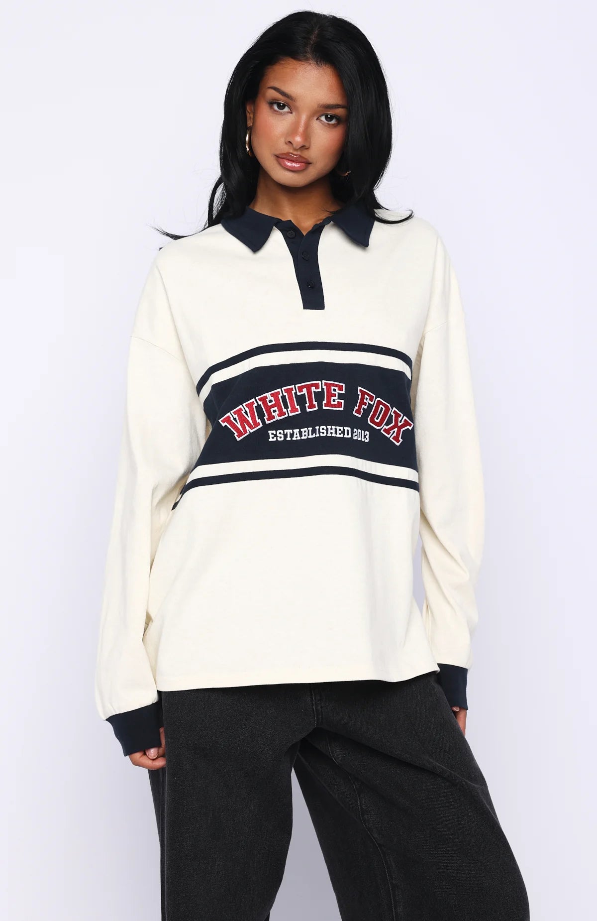 Meeting Friends Long Sleeve Rugby Shirt Cream