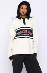 Meeting Friends Long Sleeve Rugby Shirt Cream