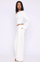 Kalaya Mid Rise Wide Leg Jeans Off White