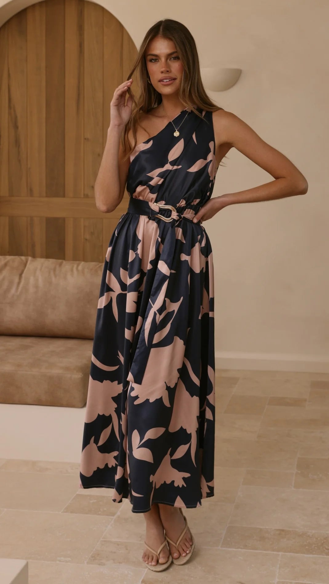 Hadas Maxi Dress Navy Pink Print