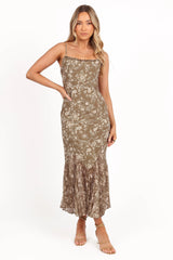 Ashton Midi Dress Olive Floral