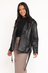 Parsons Oversized Faux Leather Moto Jacket Black