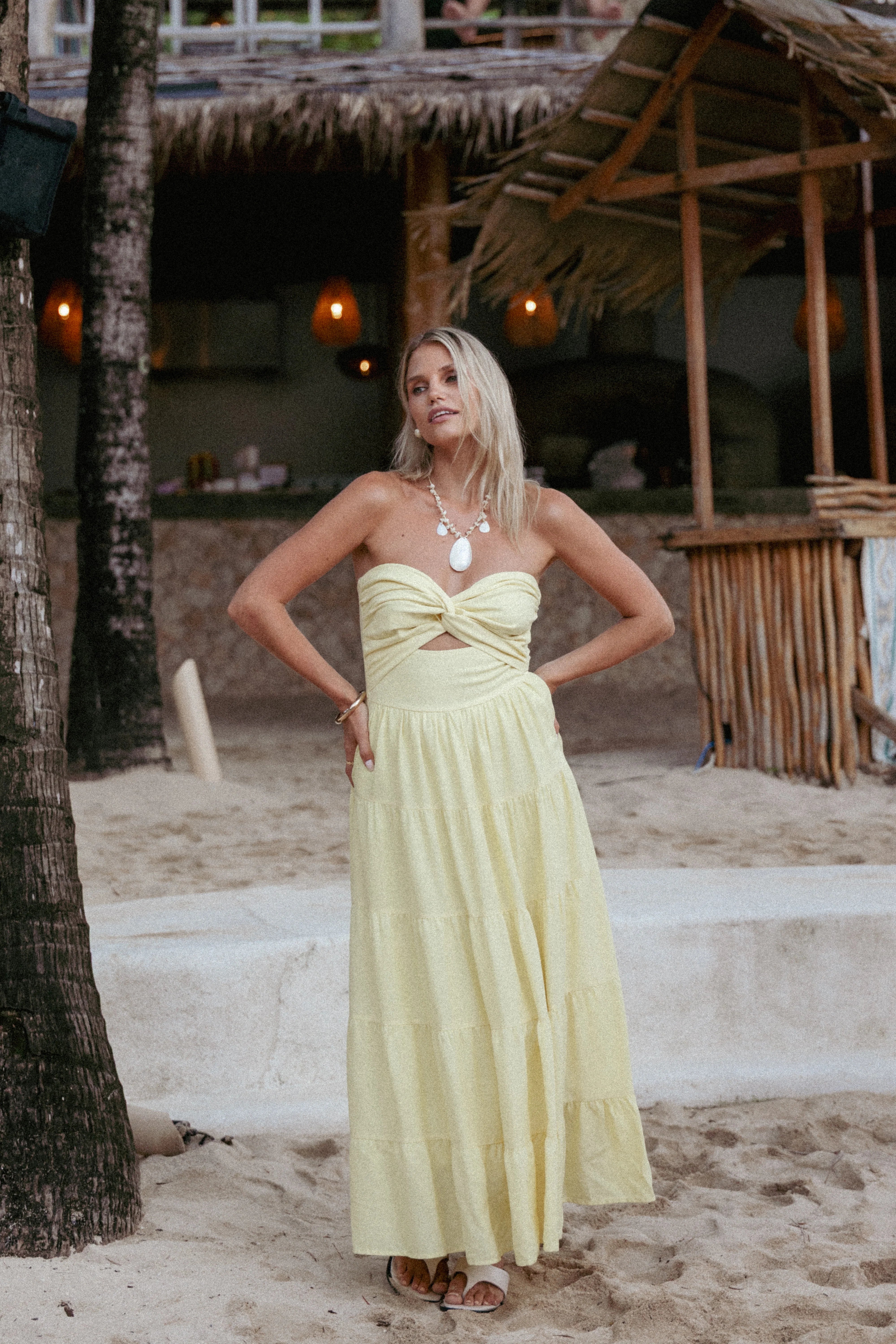 Sitara Strapless Midi Dress Yellow