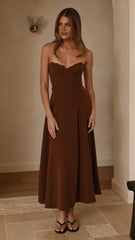 Janessa Strapless Midi Dress Chocolate