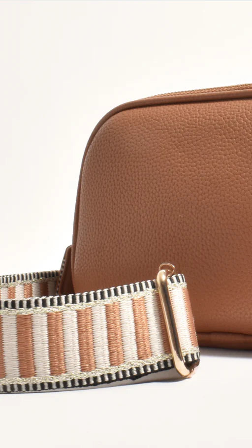 Bella Striped Webbing Camera Bag Tan