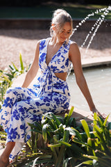 Lulu Wrap Front Jumpsuit Blue Floral