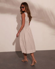 Alorah Striped Fit and Flare Midi Dress