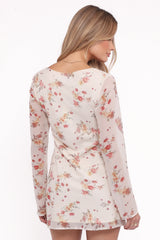 Everlyn Long Sleeve Mini Dress Cream Floral
