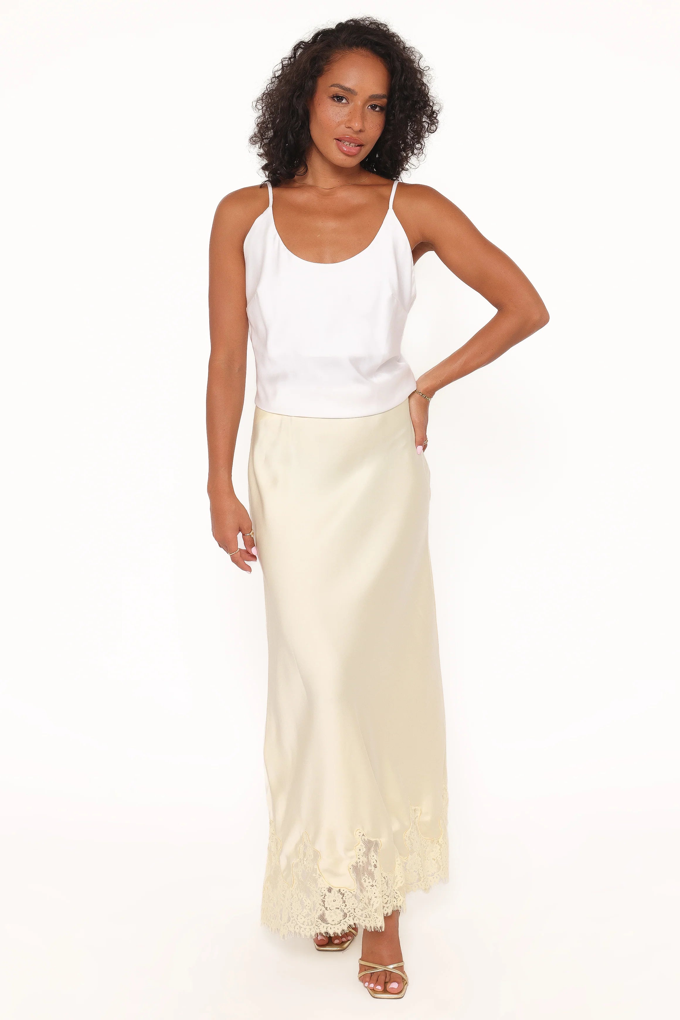 Alira Lace Trim Midi Skirt Yellow