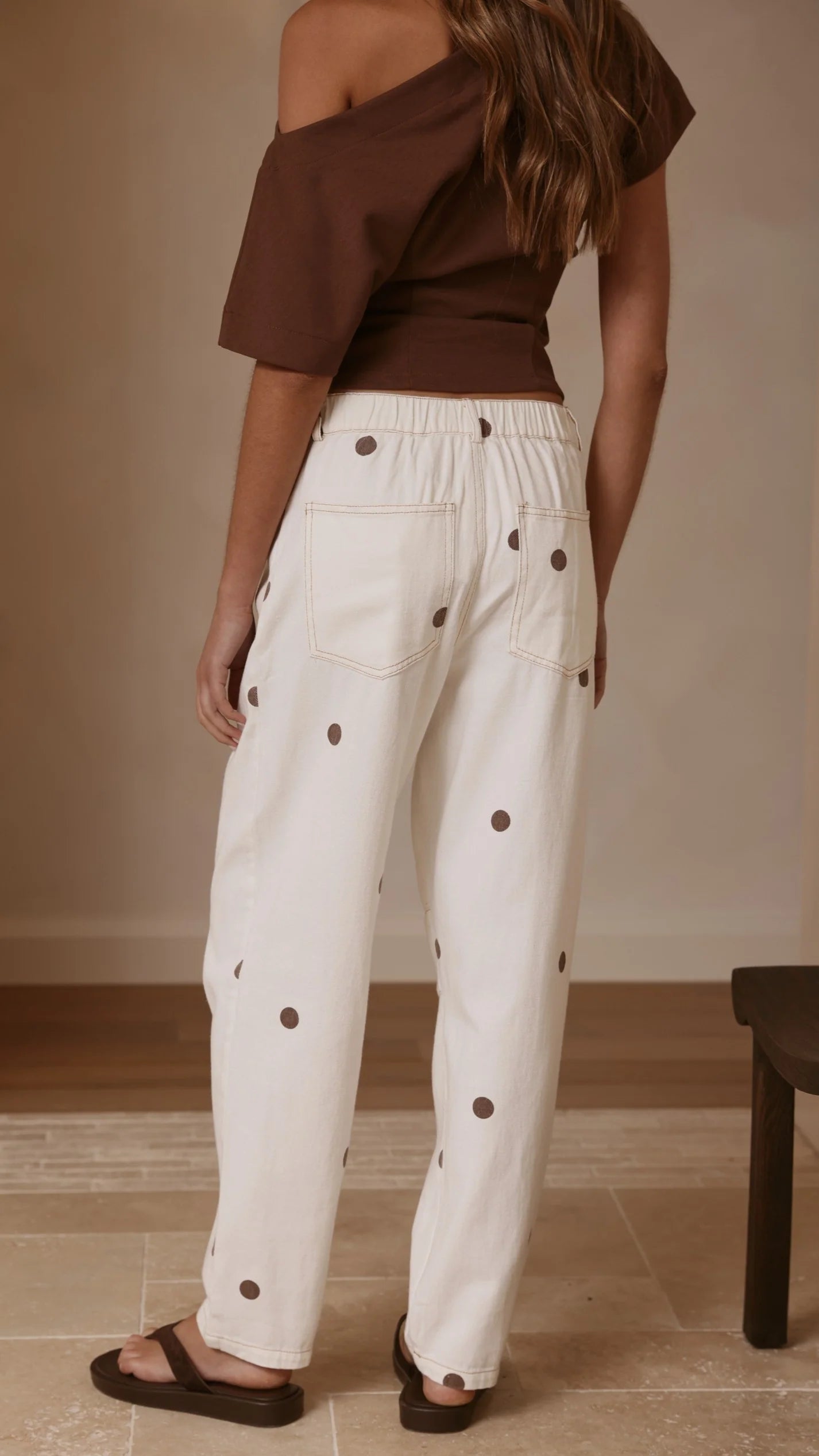 Cleora Barrel Jeans Cream Polka