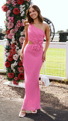 Bloom One Shoulder Cut Out Maxi Dress Hot Pink