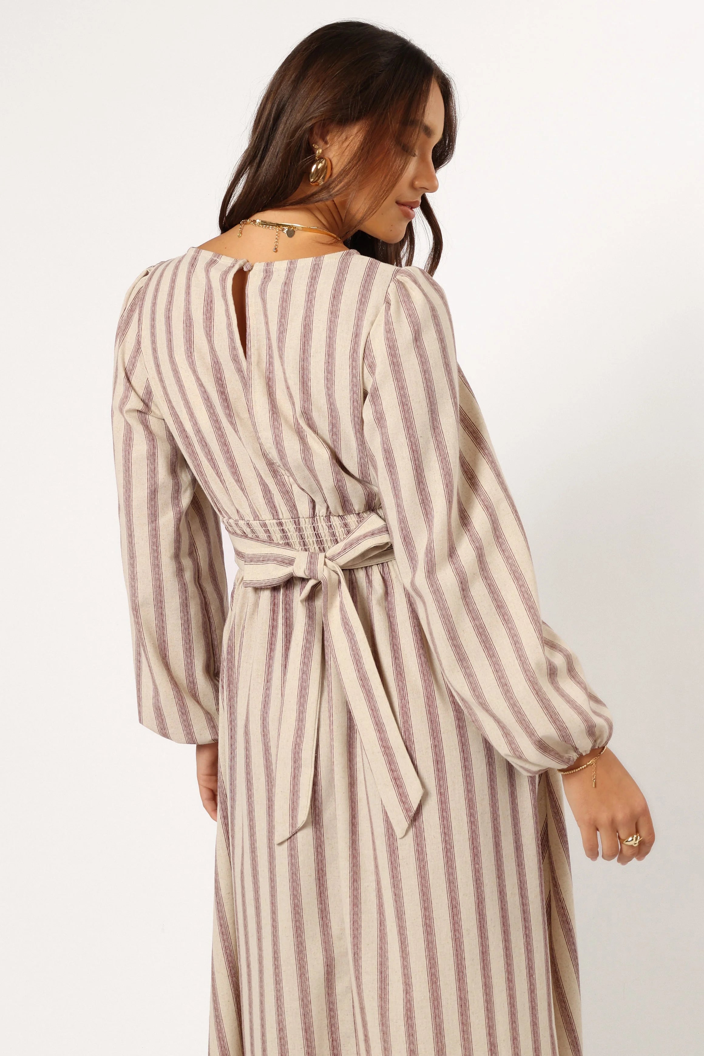 Jimi Long Sleeve Maxi Dress Brown Stripe