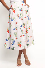 Geneva Midi Skirt Off White Red