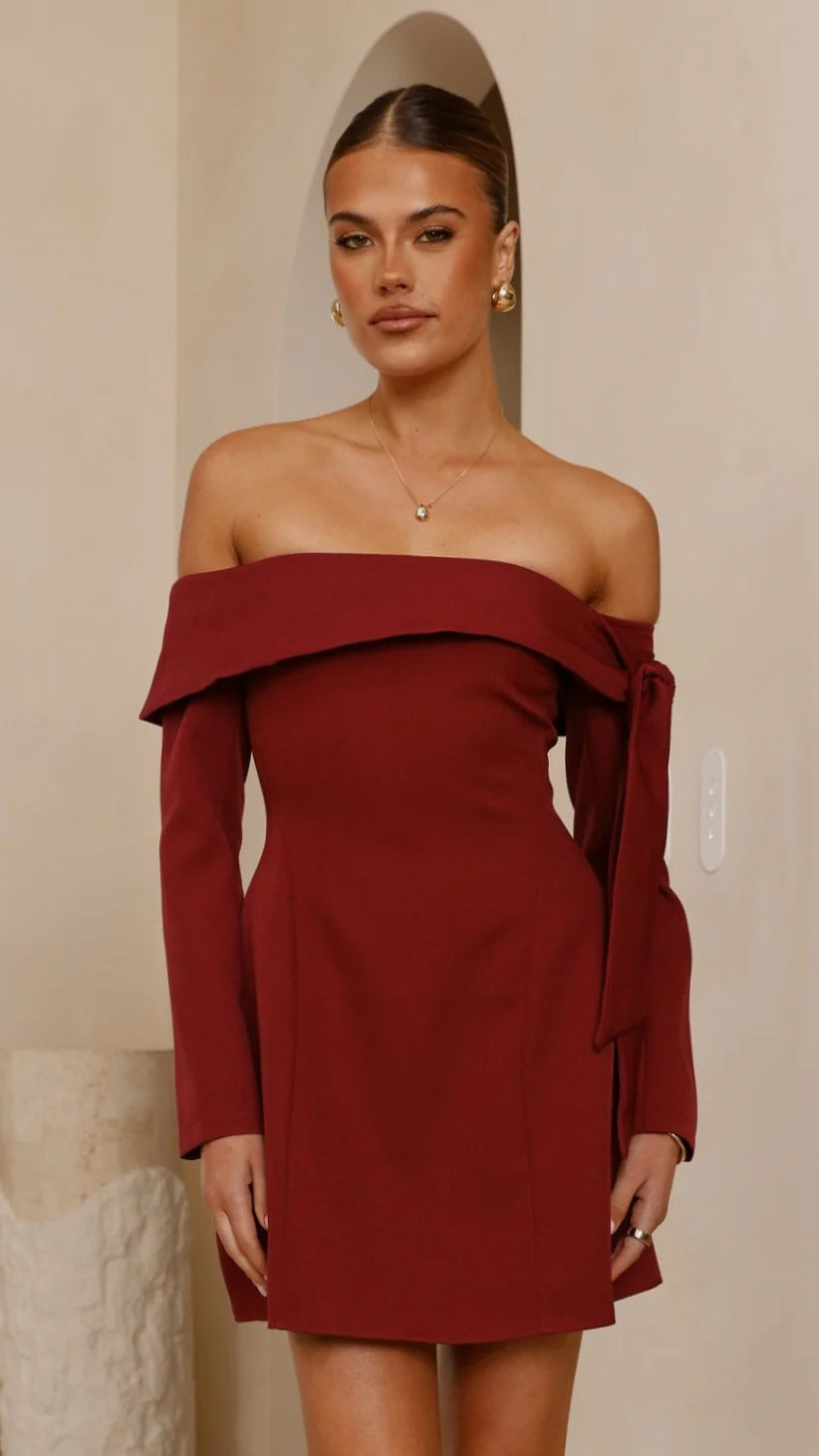 Halen Long Sleeve Mini Dress Wine
