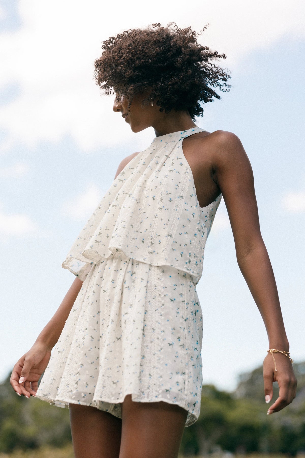 Mindy Halterneck Romper Blue Floral