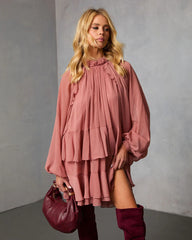 Toast Season Ruffle Chiffon Mini Dress