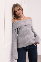 Kenny Off Shoulder Knit Sweater Grey